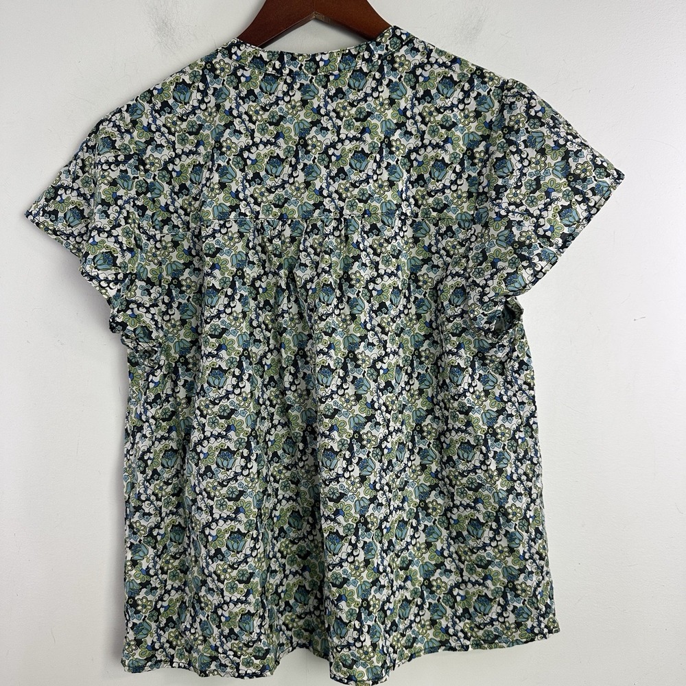 Marine Layer Top Sz Large Floral Cap Flutter Sleeve Gauze V Neck 100% Cotton - Picture 4 of 7
